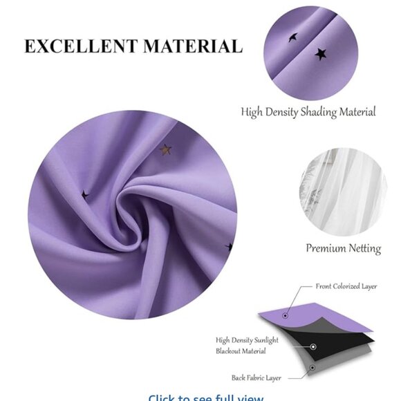 Purple Stars Double Layer Blackout Curtains 3 panels of 42 x 63 - Picture 6 of 8